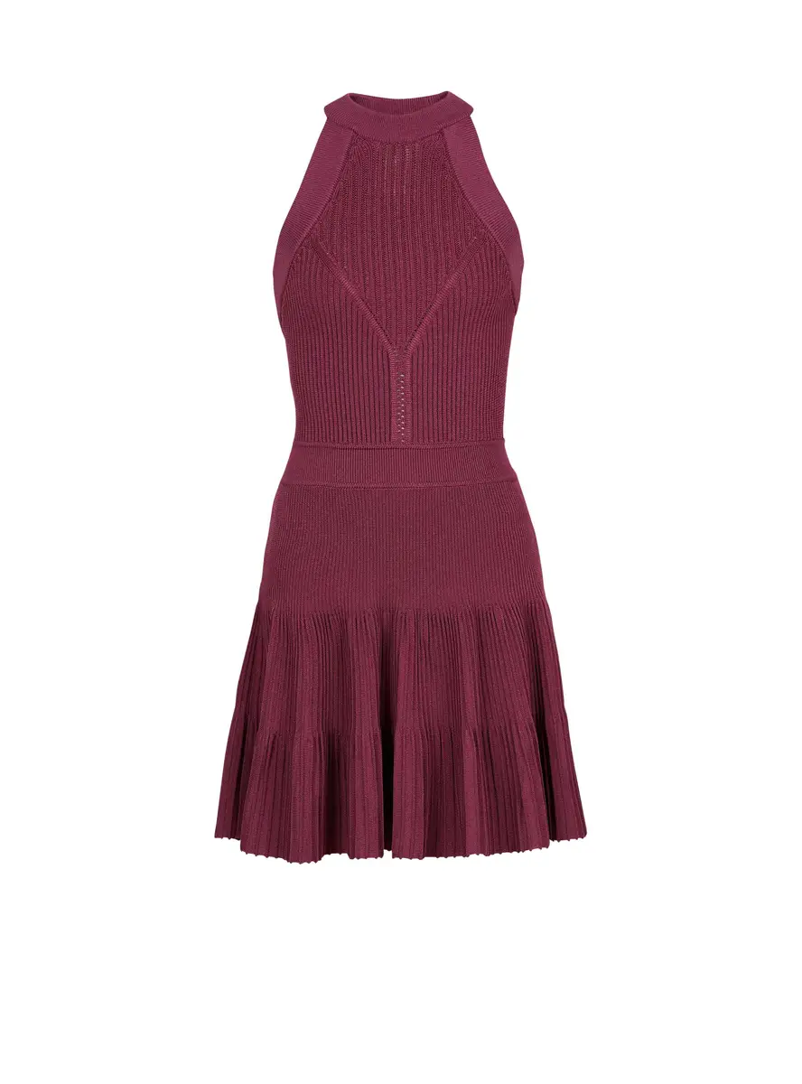 Balmain Sleeveless flared dress in openwork knit