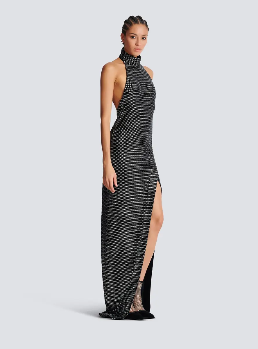 Balmain Long velvet halterneck dress with rhinestones | Thumbnail 3 Balmain Long velvet halterneck dress with rhinestones | Thumbnail 3