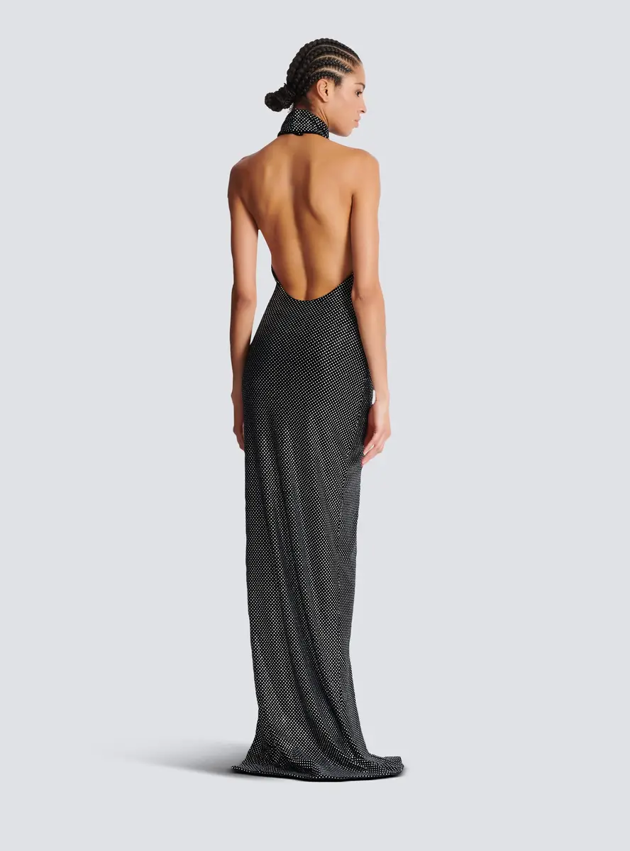 Balmain Long velvet halterneck dress with rhinestones | Thumbnail 4 Balmain Long velvet halterneck dress with rhinestones | Thumbnail 4