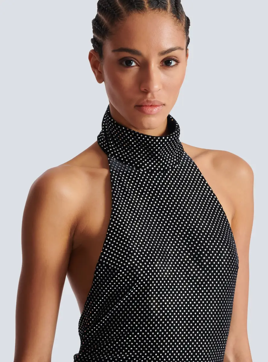 Balmain Long velvet halterneck dress with rhinestones | Thumbnail 5 Balmain Long velvet halterneck dress with rhinestones | Thumbnail 5