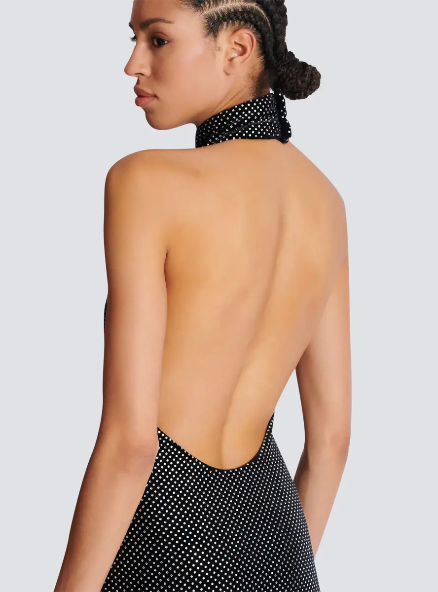 Balmain Long velvet halterneck dress with rhinestones | Thumbnail 6 Balmain Long velvet halterneck dress with rhinestones | Thumbnail 6