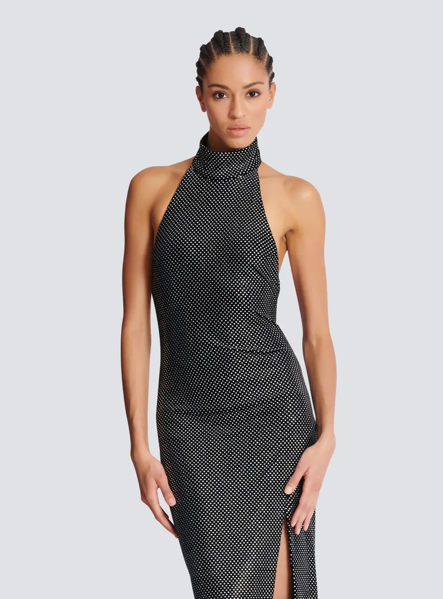 Balmain Long velvet halterneck dress with rhinestones | Thumbnail 7 Balmain Long velvet halterneck dress with rhinestones | Thumbnail 7