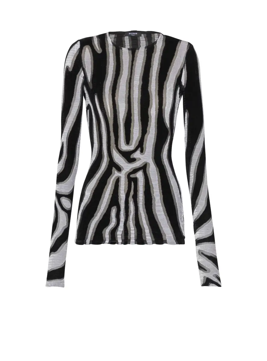 Balmain Zebra-print velvet bodycon top