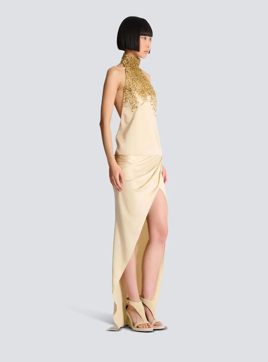 Balmain Silk halterneck dress with Sand Effect embroidery | Thumbnail 3 Balmain Silk halterneck dress with Sand Effect embroidery | Thumbnail 3