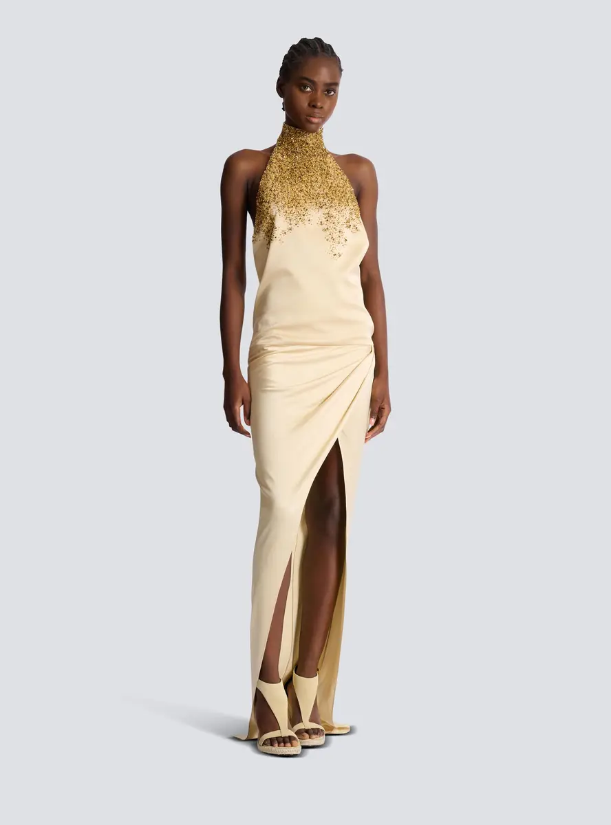Balmain Silk halterneck dress with Sand Effect embroidery | Thumbnail 5 Balmain Silk halterneck dress with Sand Effect embroidery | Thumbnail 5