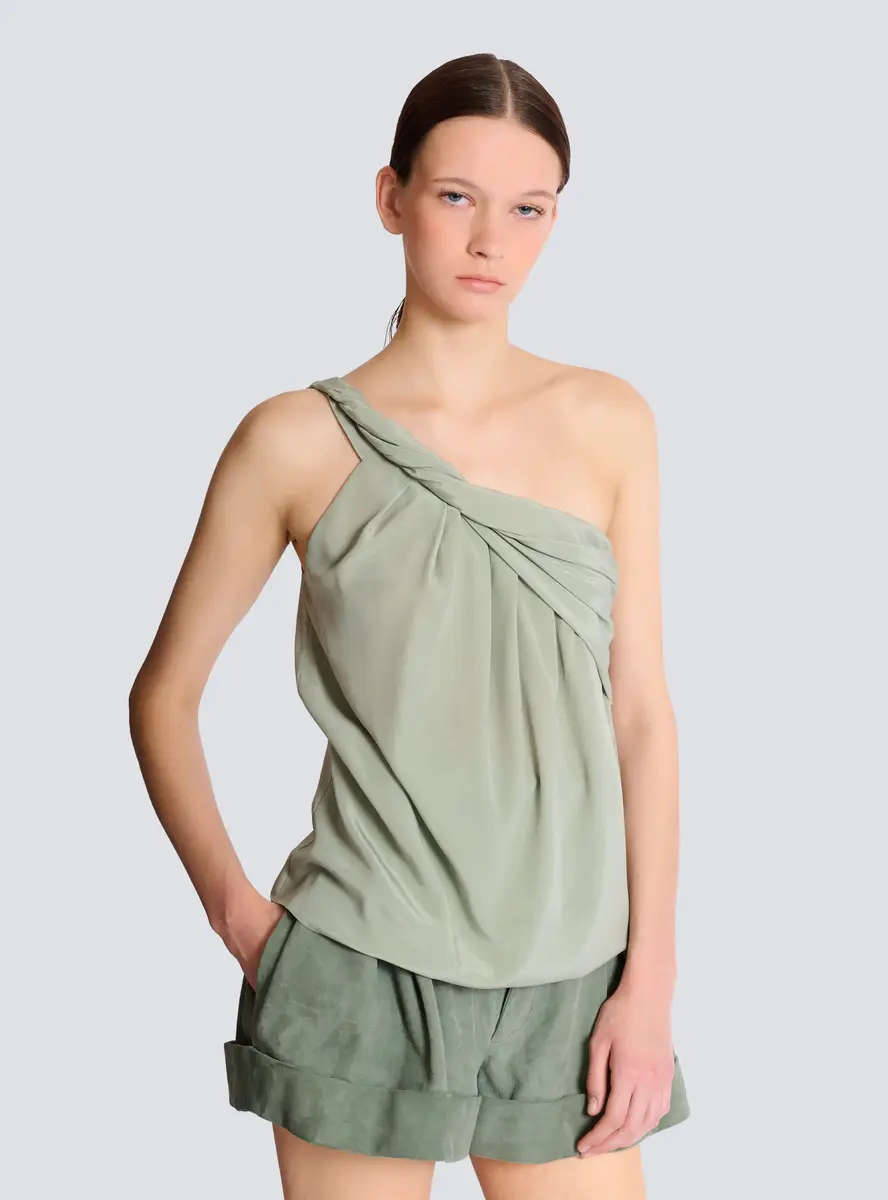 Balmain Draped one-shoulder silk crepe top | Thumbnail 5