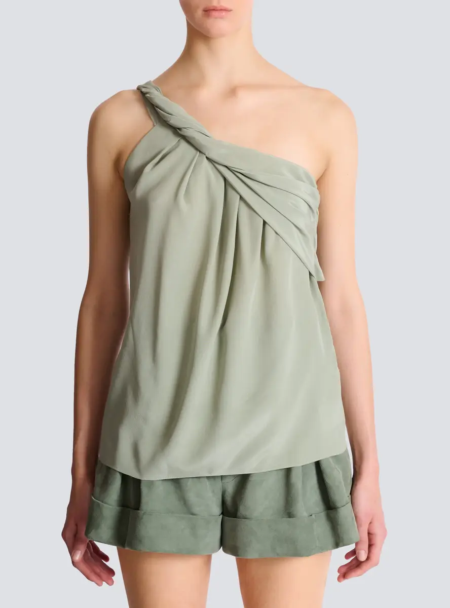 Balmain Draped one-shoulder silk crepe top | Thumbnail 7