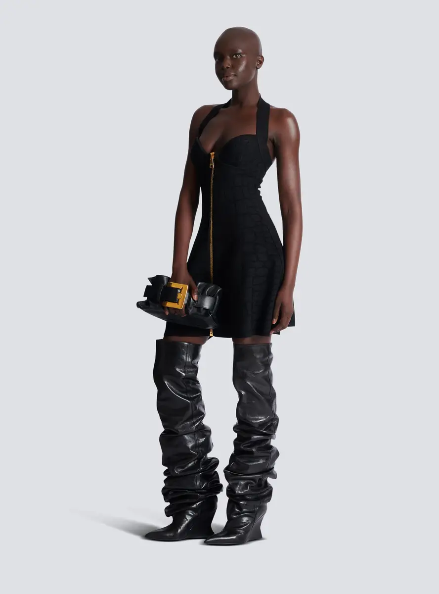 Balmain Flared halterneck dress in crocodile knit | Thumbnail 2 Balmain Flared halterneck dress in crocodile knit | Thumbnail 2