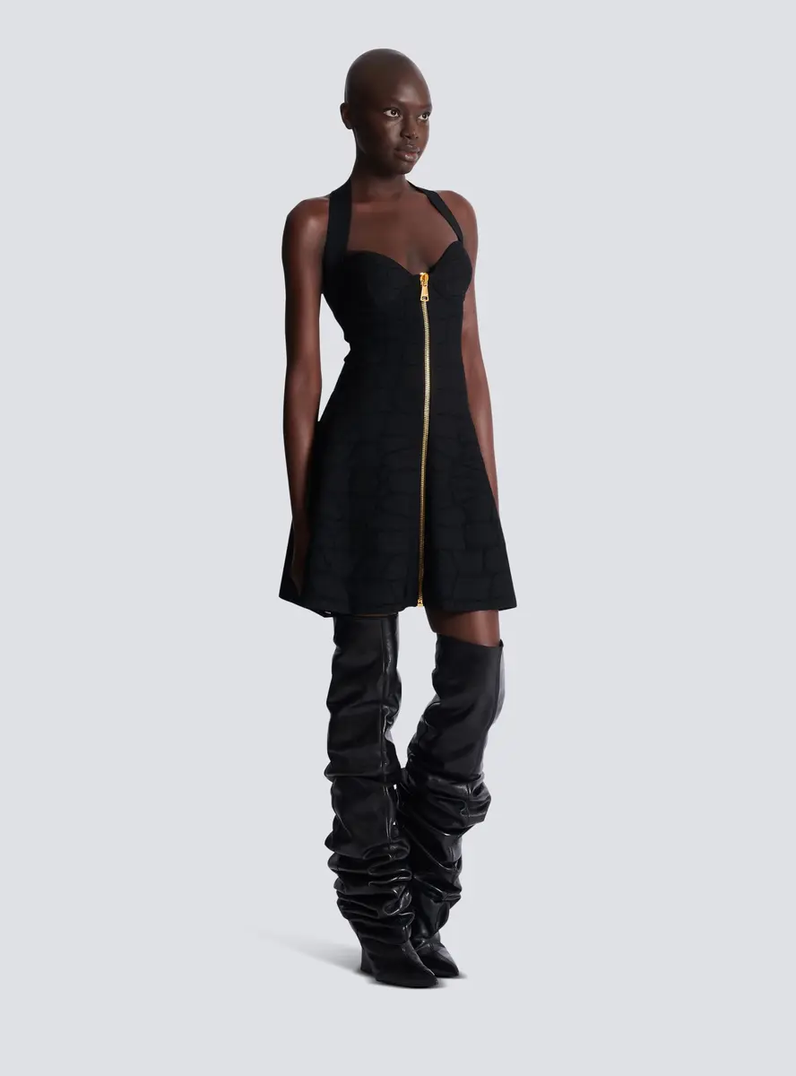 Balmain Flared halterneck dress in crocodile knit | Thumbnail 3 Balmain Flared halterneck dress in crocodile knit | Thumbnail 3