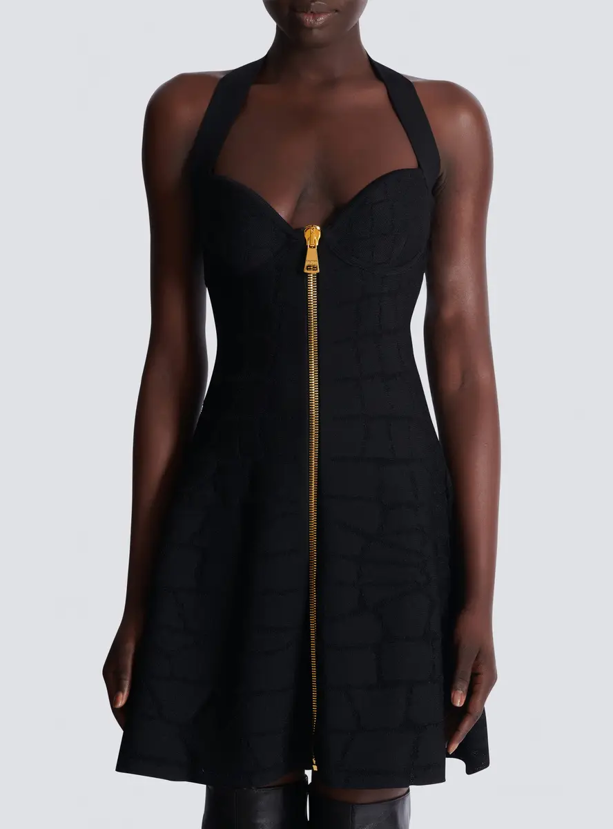 Balmain Flared halterneck dress in crocodile knit | Thumbnail 8 Balmain Flared halterneck dress in crocodile knit | Thumbnail 8
