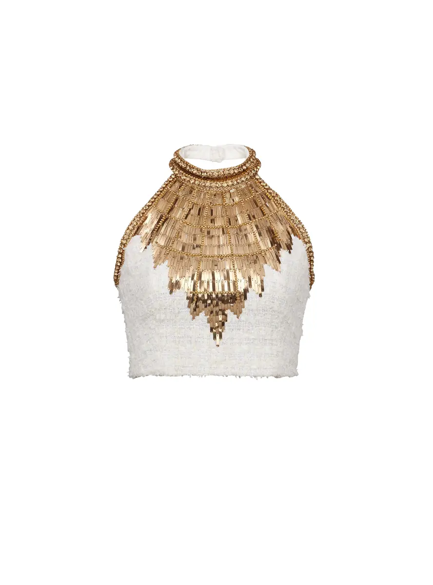 Balmain Embroidered tweed crop top | Image 1 Balmain Embroidered tweed crop top | Image 1