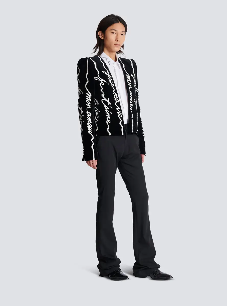 Balmain Cropped velvet jacket with all-over "Love Letter" embroidery | Thumbnail 3 Balmain Cropped velvet jacket with all-over "Love Letter" embroidery | Thumbnail 3