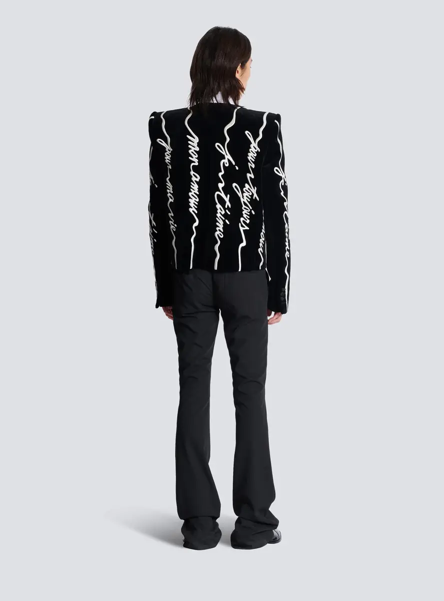 Balmain Cropped velvet jacket with all-over "Love Letter" embroidery | Thumbnail 4 Balmain Cropped velvet jacket with all-over "Love Letter" embroidery | Thumbnail 4