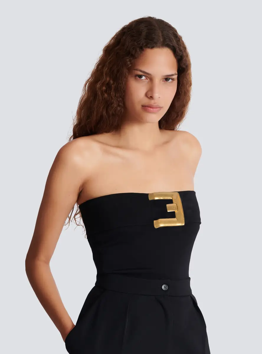 Balmain Crepe bustier bodysuit with belt detail | Thumbnail 5