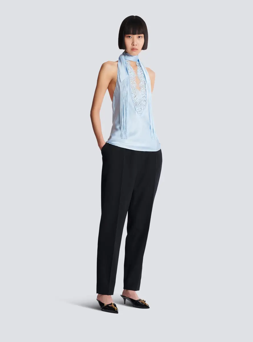Balmain Backless fringed satin top | Thumbnail 3 Balmain Backless fringed satin top | Thumbnail 3