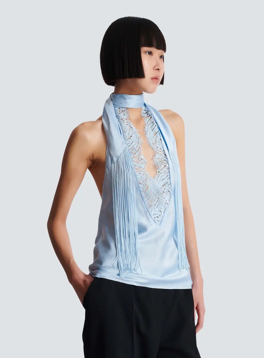 Balmain Backless fringed satin top | Thumbnail 5 Balmain Backless fringed satin top | Thumbnail 5