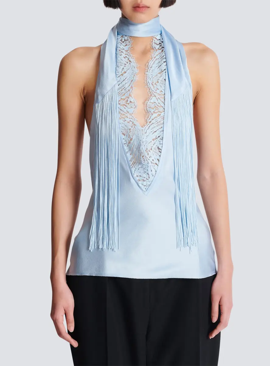 Balmain Backless fringed satin top | Thumbnail 7 Balmain Backless fringed satin top | Thumbnail 7
