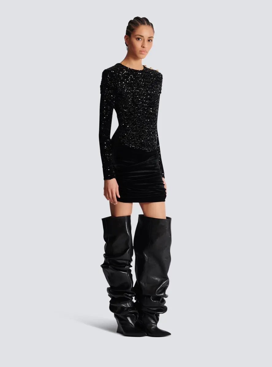 Balmain Short draped dress with sequins and velvet | Thumbnail 3 Balmain Short draped dress with sequins and velvet | Thumbnail 3