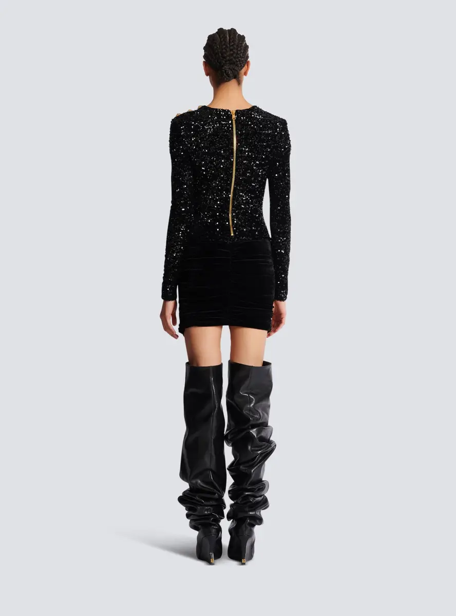Balmain Short draped dress with sequins and velvet | Thumbnail 4 Balmain Short draped dress with sequins and velvet | Thumbnail 4