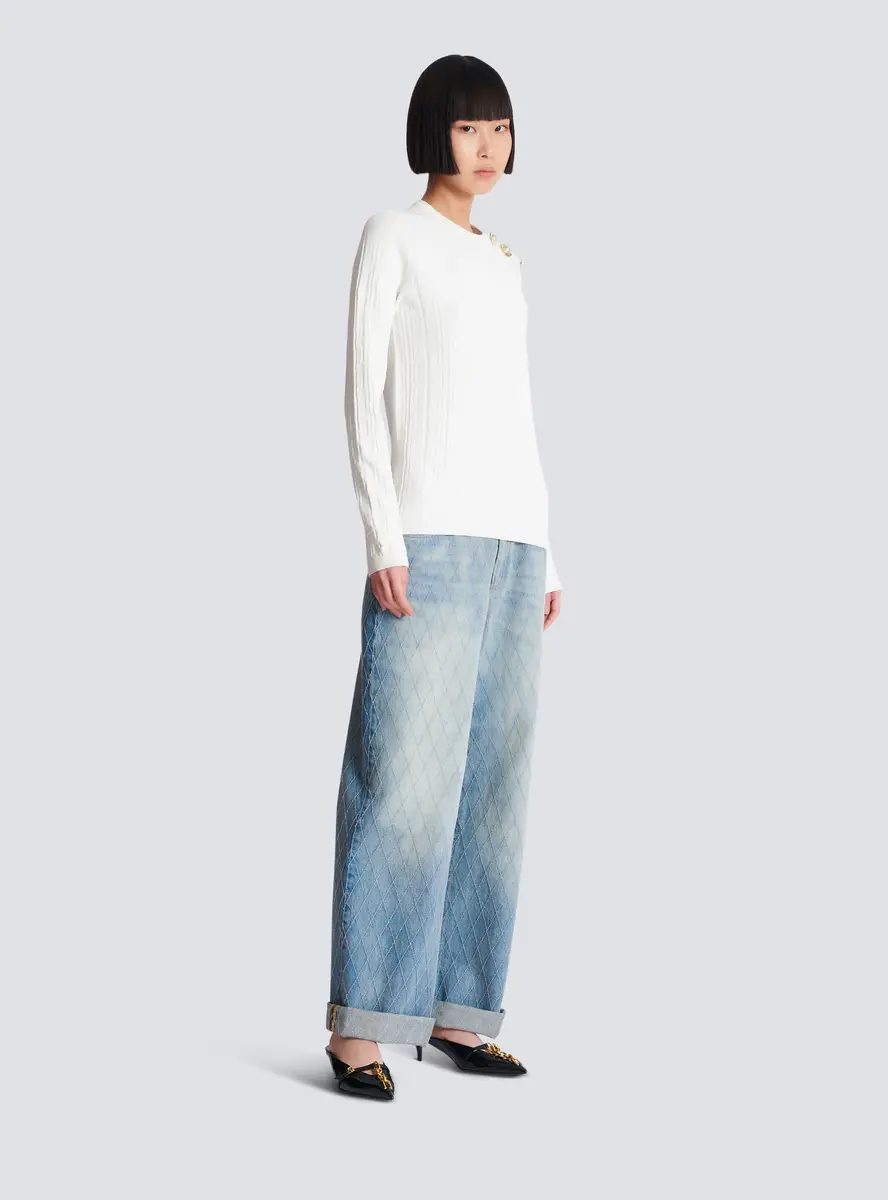 Balmain Ls 3 Btn Monogram Knit Top | Thumbnail 3 Balmain Ls 3 Btn Monogram Knit Top | Thumbnail 3