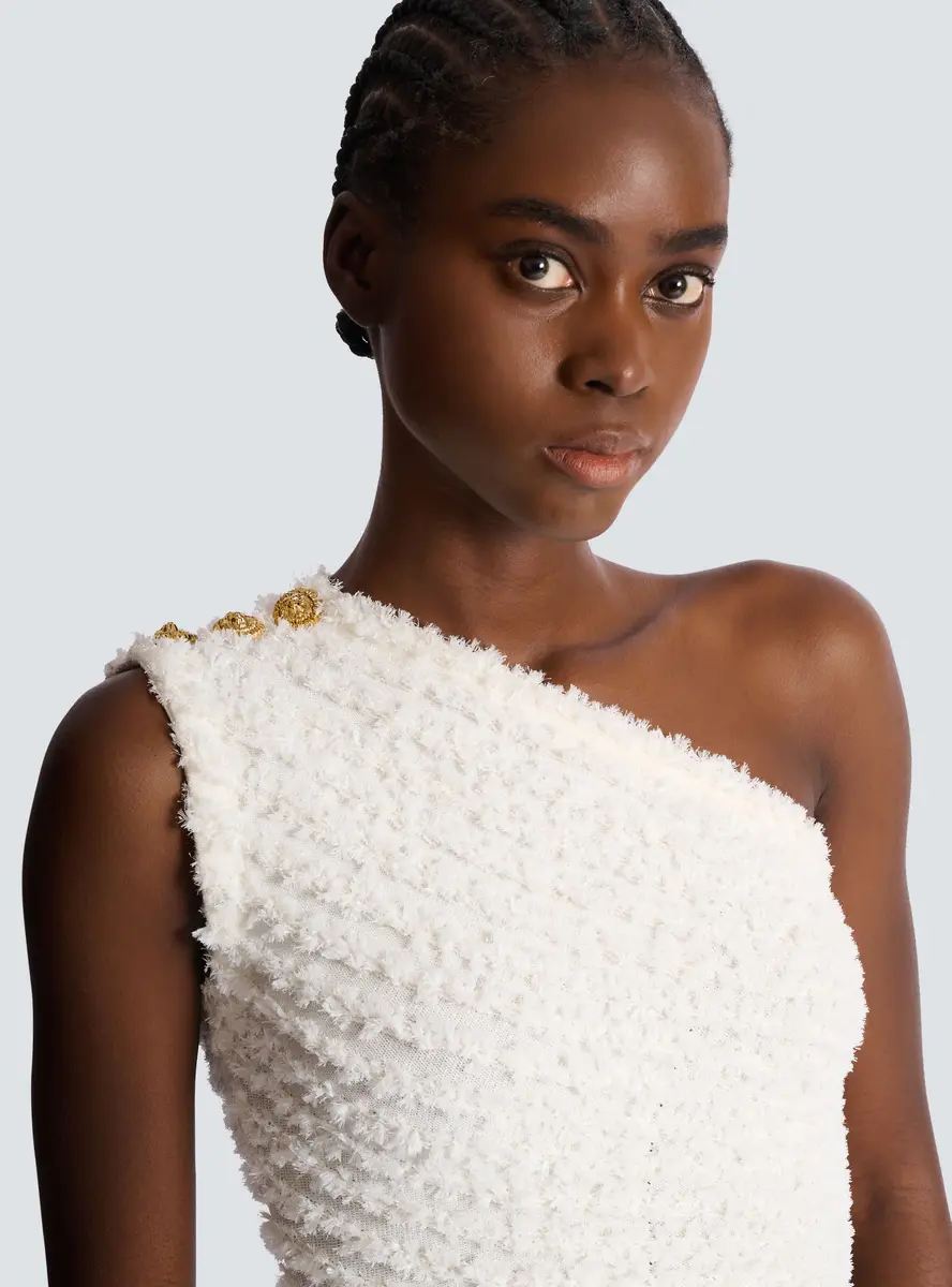 Balmain Dotted tweed one-shoulder dress | Thumbnail 7 Balmain Dotted tweed one-shoulder dress | Thumbnail 7