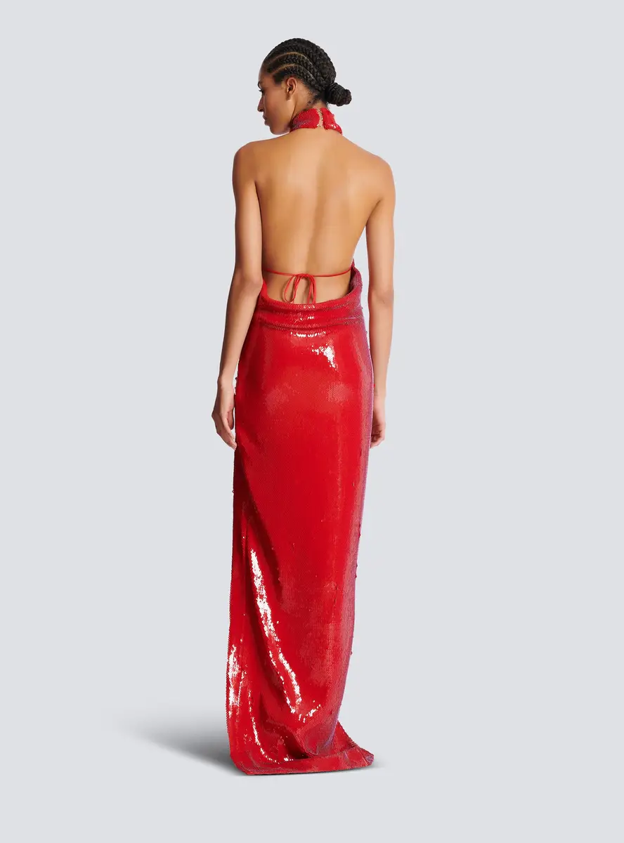 Balmain Long sequin halterneck dress | Thumbnail 4