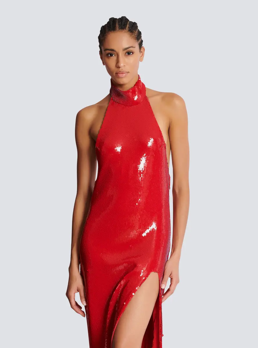 Balmain Long sequin halterneck dress | Thumbnail 7