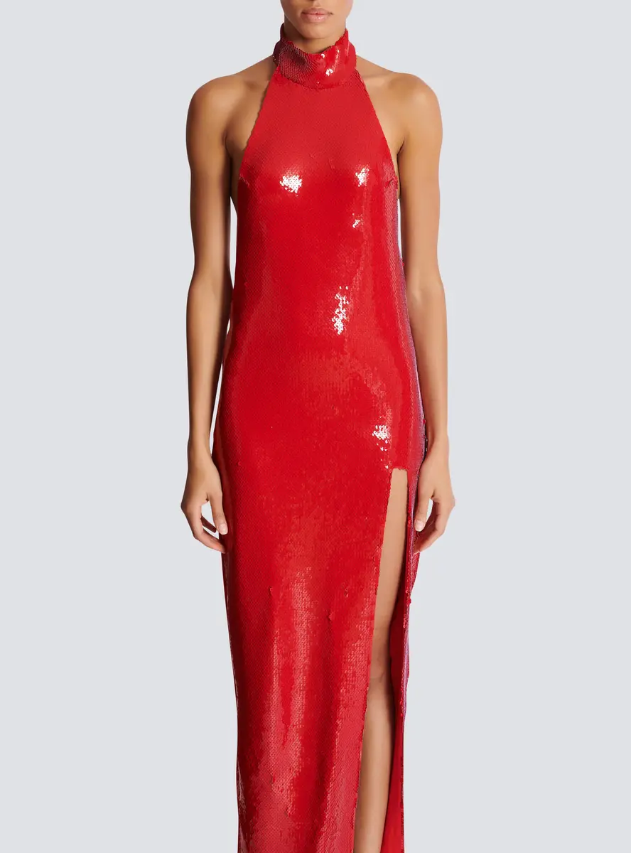 Balmain Long sequin halterneck dress | Thumbnail 8