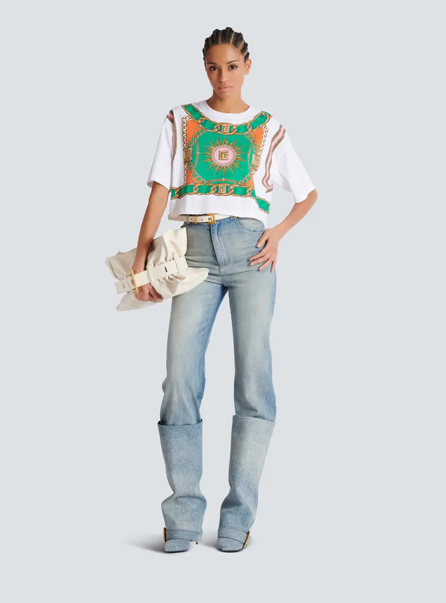 Balmain Cropped T-shirt with Foulard print | Thumbnail 2 Balmain Cropped T-shirt with Foulard print | Thumbnail 2
