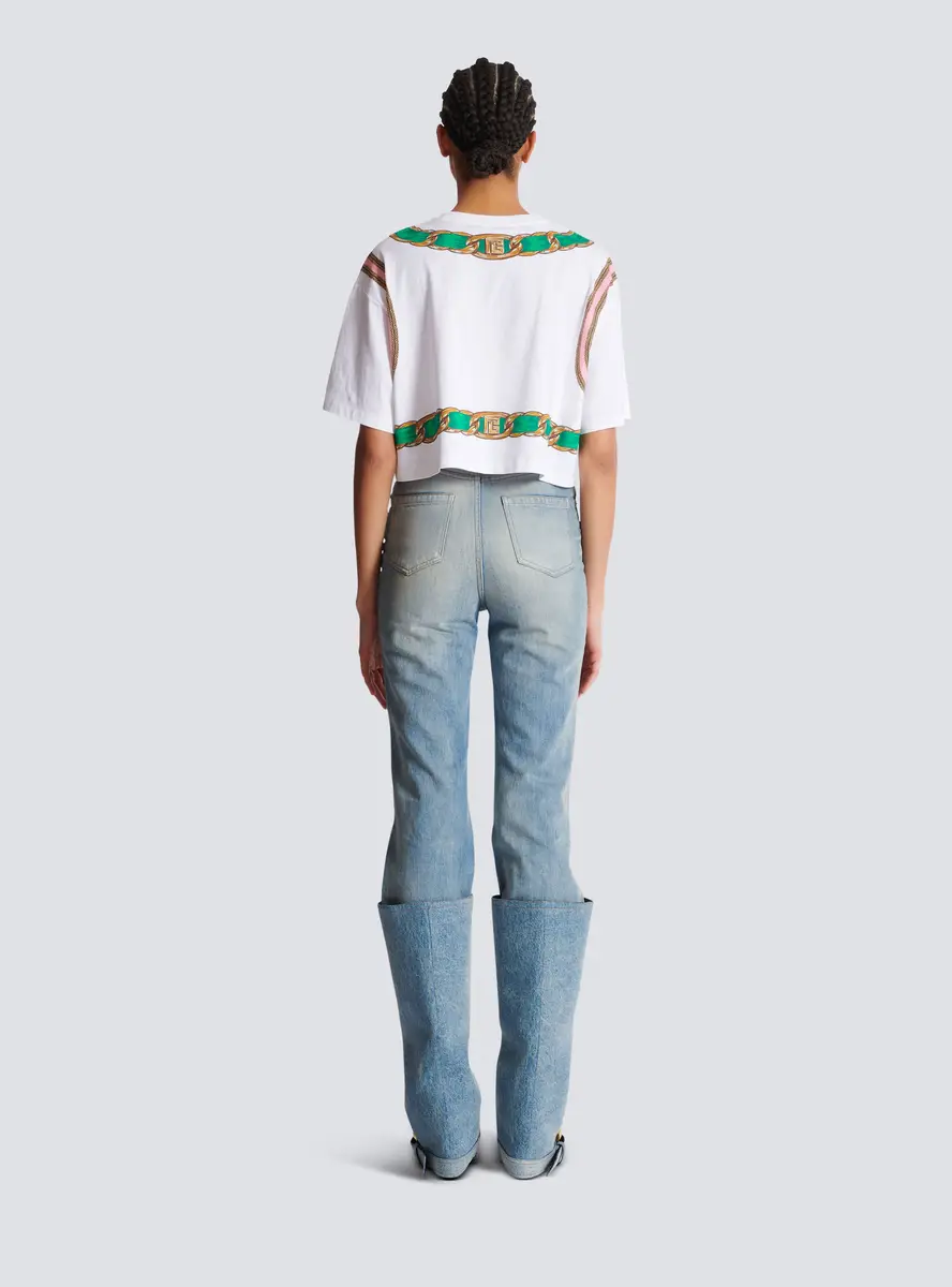 Balmain Cropped T-shirt with Foulard print | Thumbnail 4 Balmain Cropped T-shirt with Foulard print | Thumbnail 4