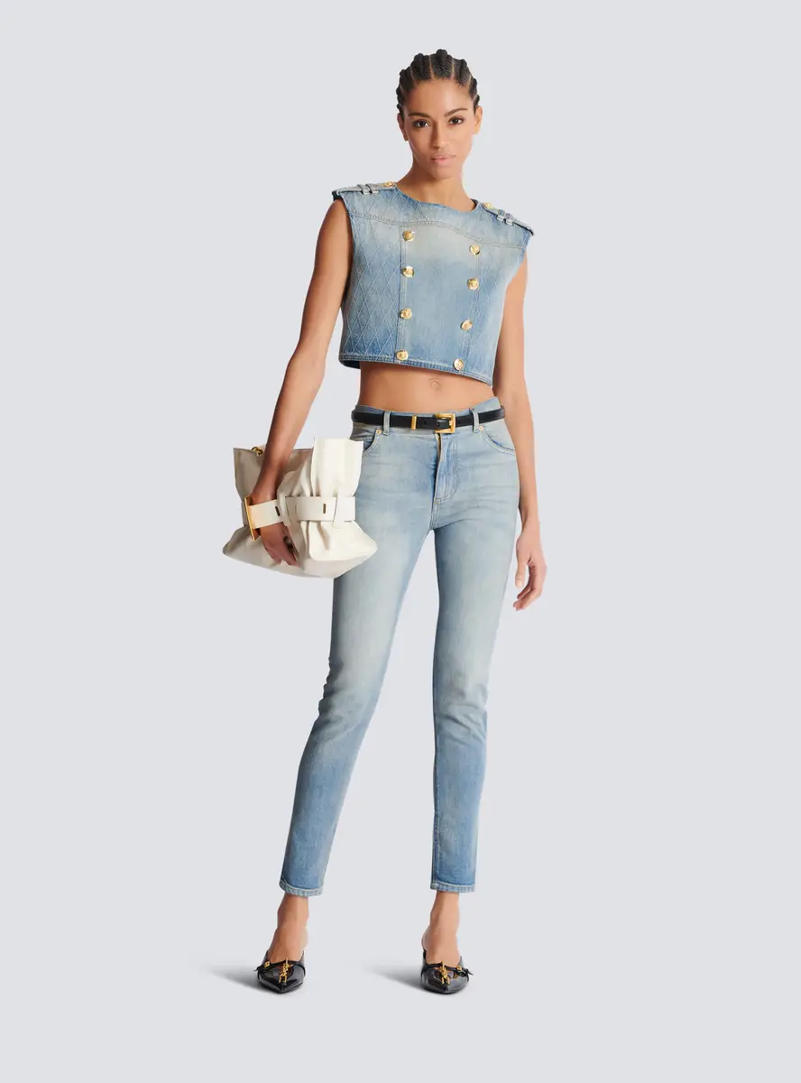 Balmain Buttoned Light Blue Denim Top | Thumbnail 2 Balmain Buttoned Light Blue Denim Top | Thumbnail 2