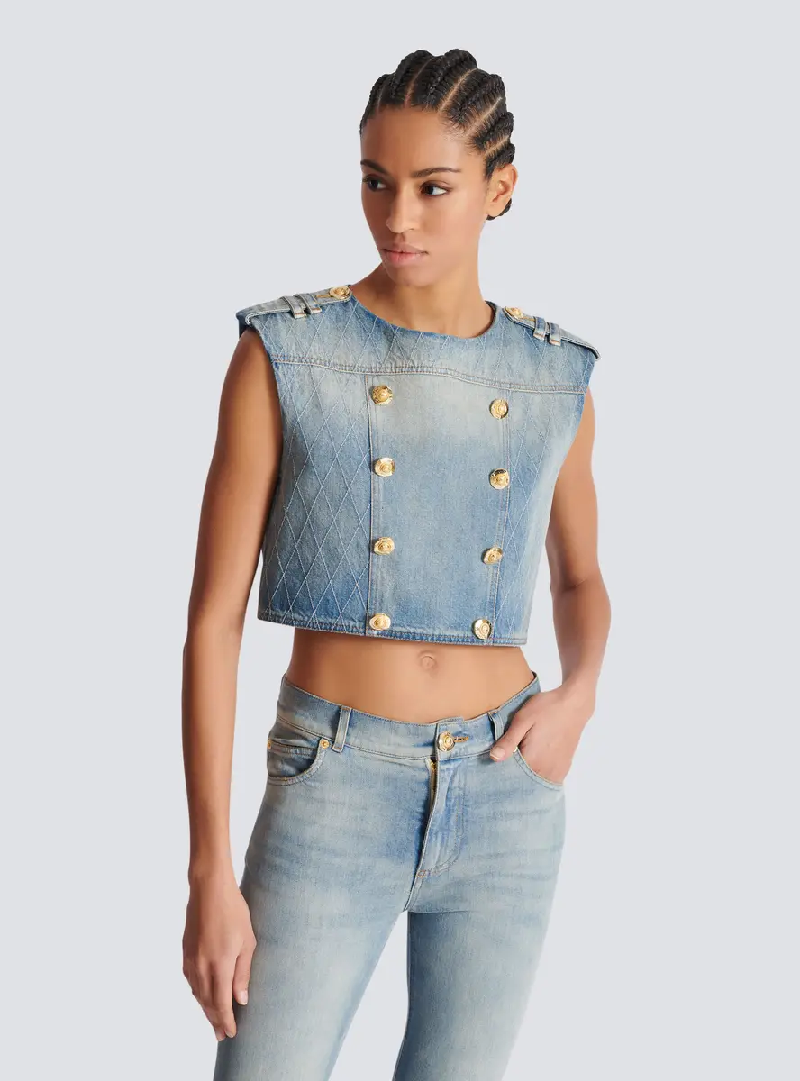 Balmain Buttoned Light Blue Denim Top | Thumbnail 7 Balmain Buttoned Light Blue Denim Top | Thumbnail 7