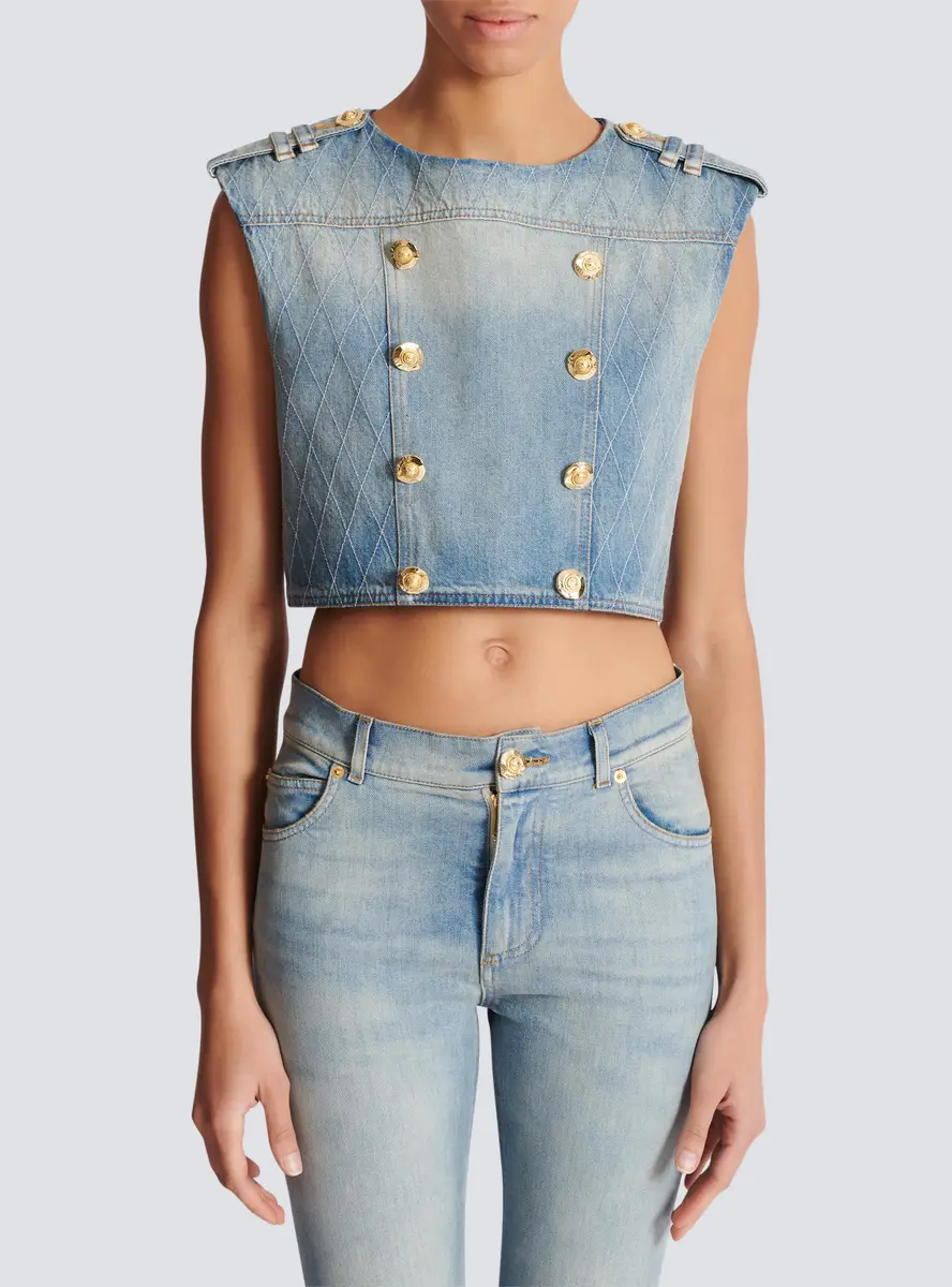 Balmain Buttoned Light Blue Denim Top | Thumbnail 8 Balmain Buttoned Light Blue Denim Top | Thumbnail 8