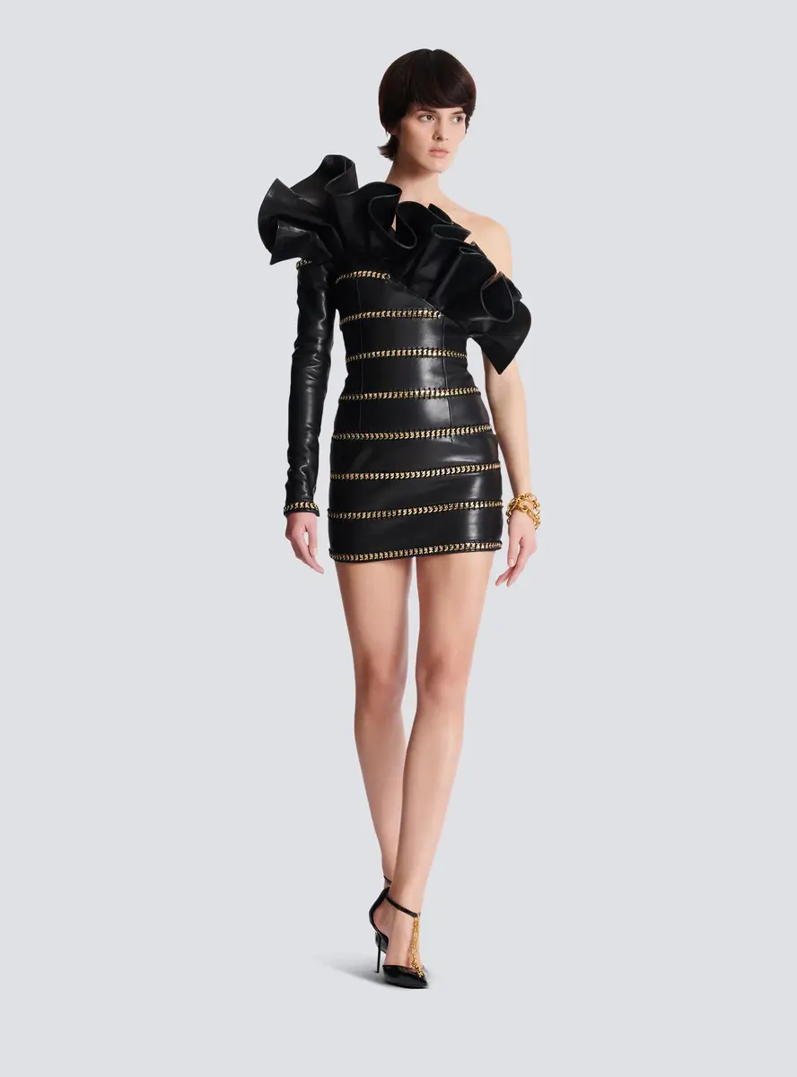 Balmain Asymmetric leather bodycon dress with chains | Thumbnail 2 Balmain Asymmetric leather bodycon dress with chains | Thumbnail 2