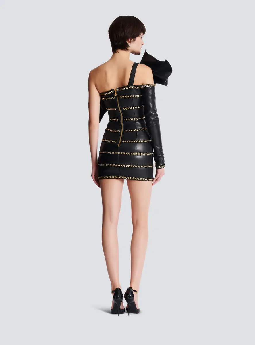 Balmain Asymmetric leather bodycon dress with chains | Thumbnail 4 Balmain Asymmetric leather bodycon dress with chains | Thumbnail 4