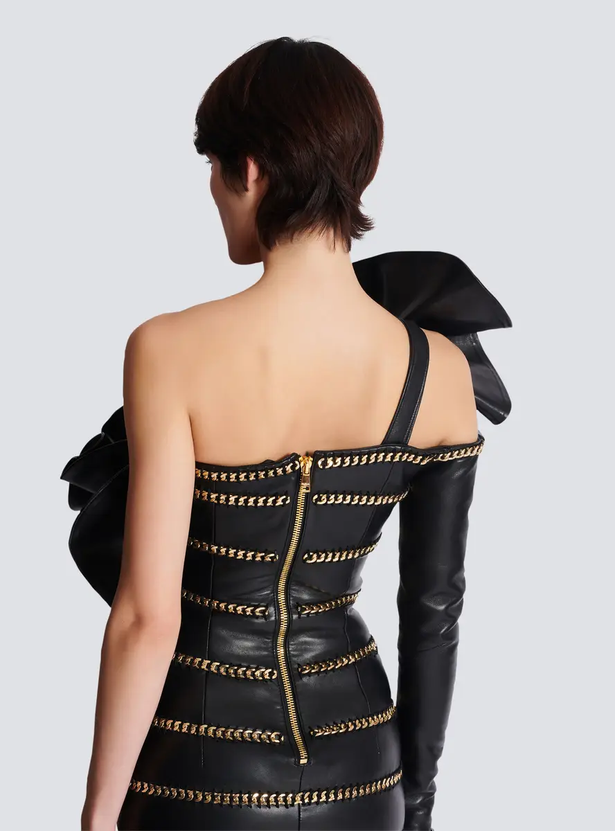 Balmain Asymmetric leather bodycon dress with chains | Thumbnail 5 Balmain Asymmetric leather bodycon dress with chains | Thumbnail 5