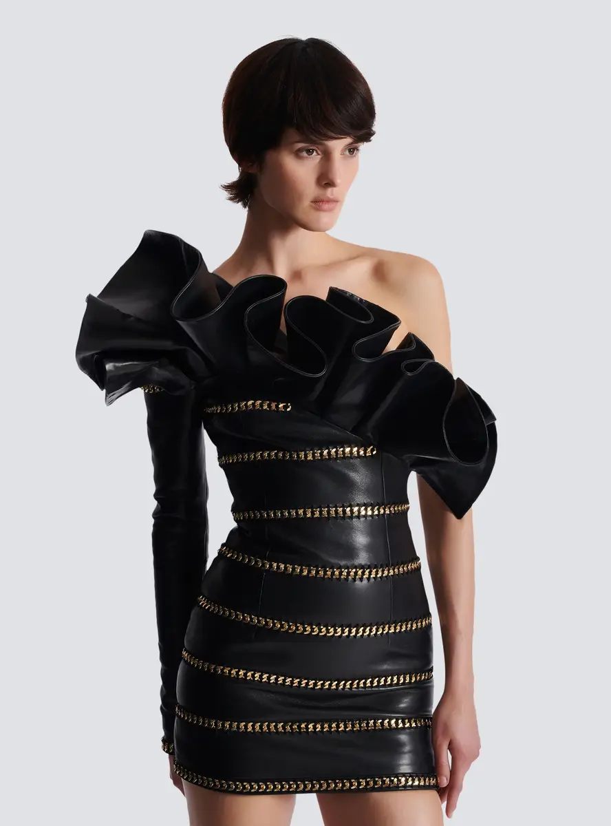 Balmain Asymmetric leather bodycon dress with chains | Thumbnail 6 Balmain Asymmetric leather bodycon dress with chains | Thumbnail 6