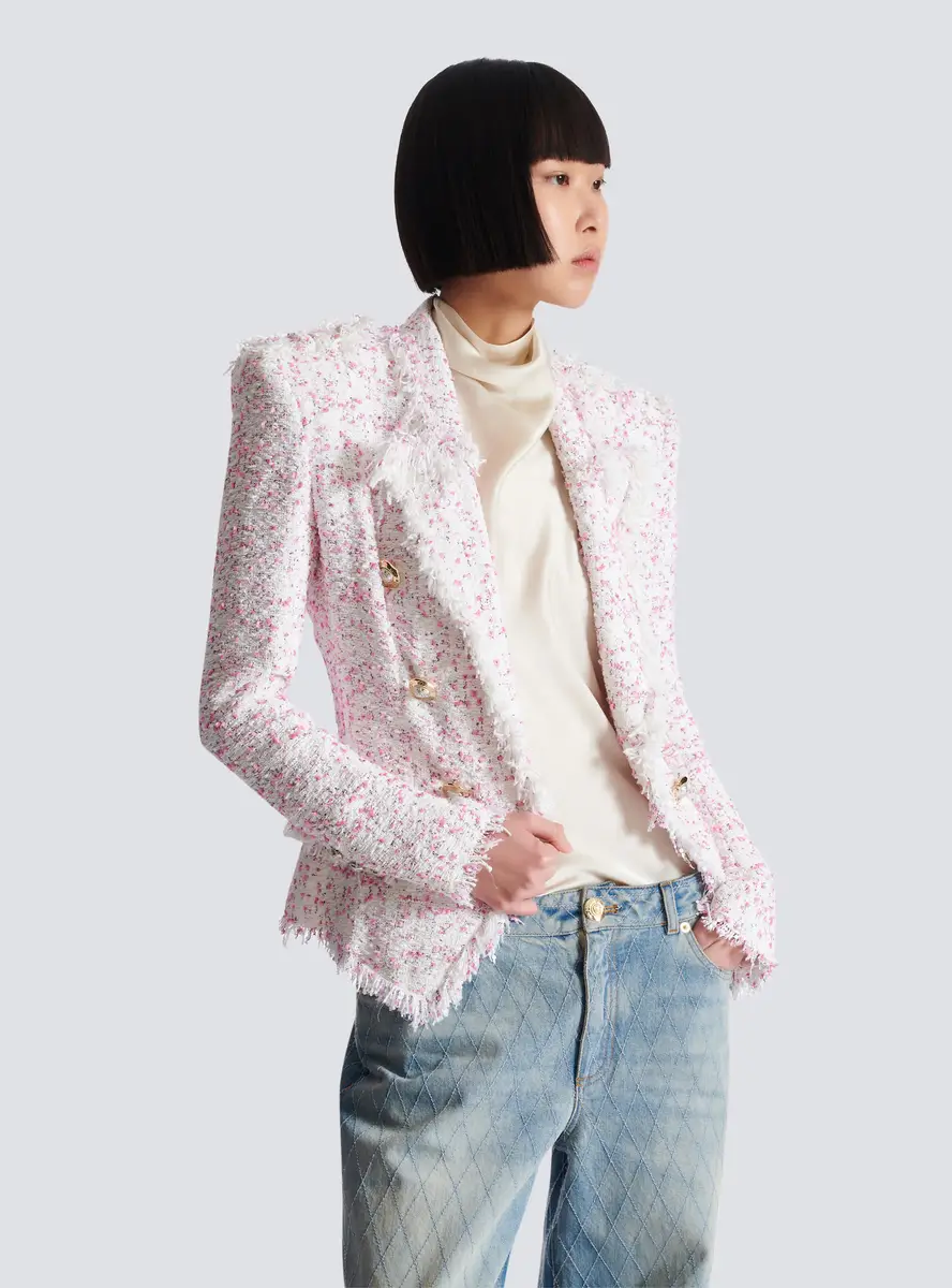 Balmain 6 Buttons Fitted Polka Dot Tweed Jacket | Thumbnail 7