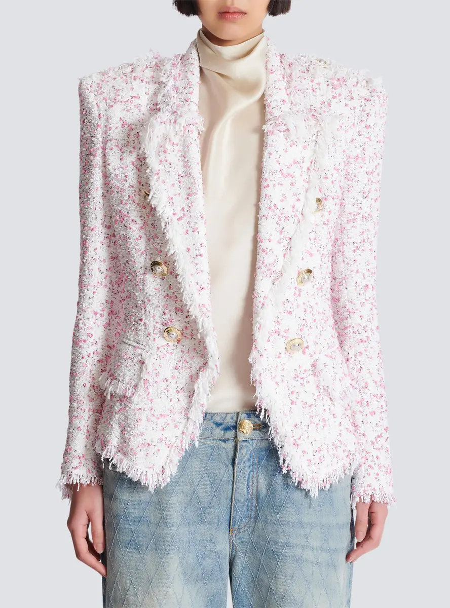 Balmain 6 Buttons Fitted Polka Dot Tweed Jacket | Thumbnail 8