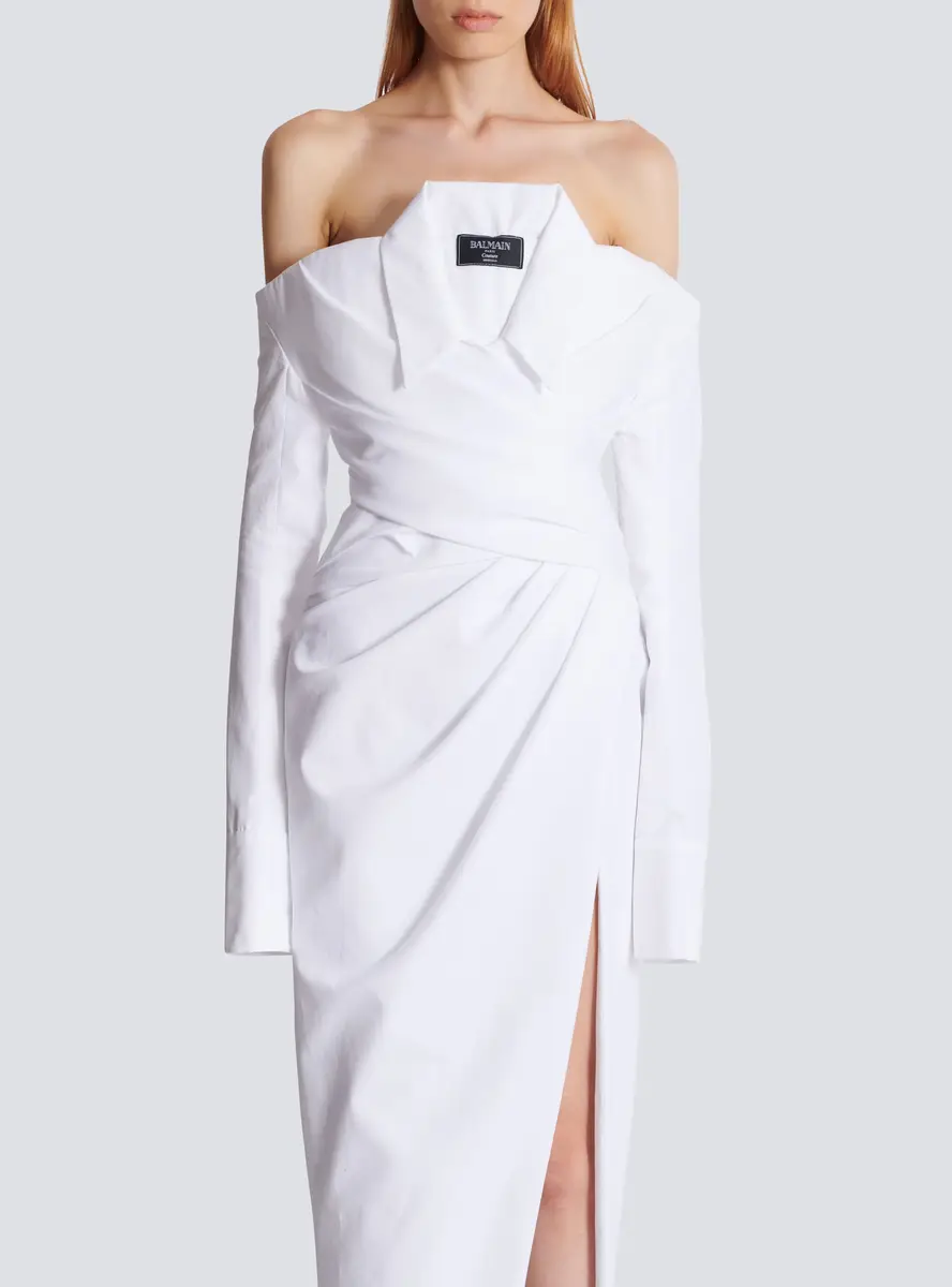 Balmain Long-sleeved poplin bustier dress | Thumbnail 8 Balmain Long-sleeved poplin bustier dress | Thumbnail 8