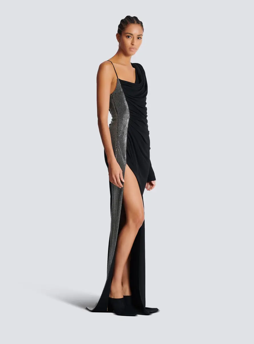 Balmain Draped asymmetrical two-material dress | Thumbnail 3 Balmain Draped asymmetrical two-material dress | Thumbnail 3