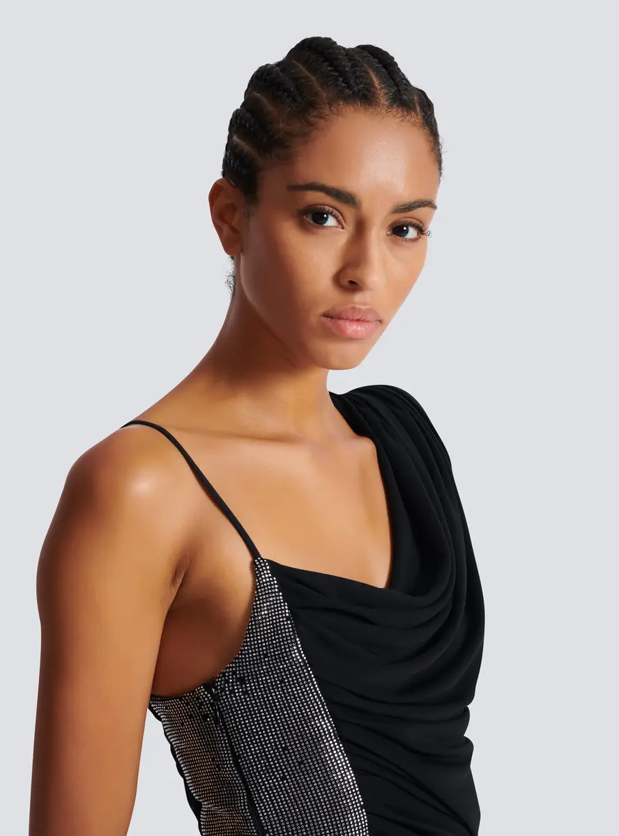 Balmain Draped asymmetrical two-material dress | Thumbnail 5 Balmain Draped asymmetrical two-material dress | Thumbnail 5