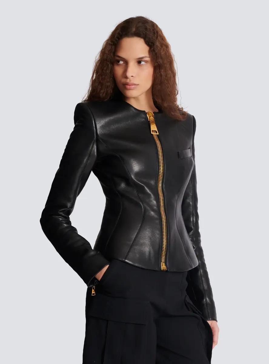 Balmain Cropped peplum lambskin jacket | Thumbnail 7