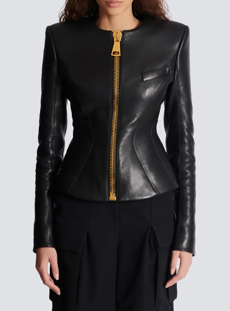 Balmain Cropped peplum lambskin jacket | Thumbnail 8