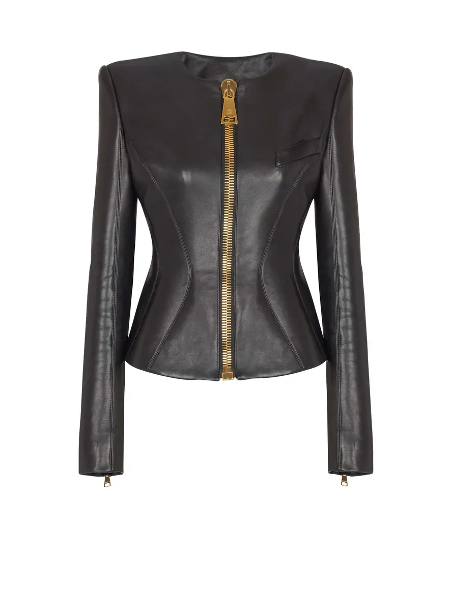 Balmain Cropped peplum lambskin jacket