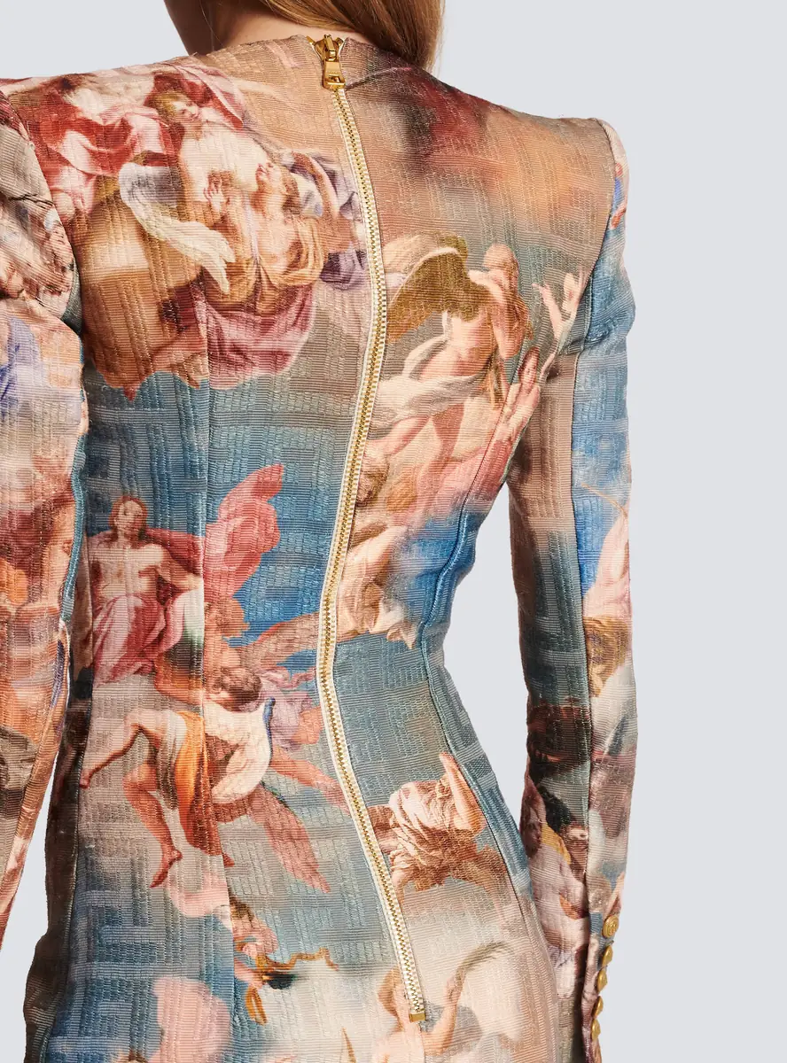 Balmain Sky printed monogrammed jacquard wrap dress | Thumbnail 6 Balmain Sky printed monogrammed jacquard wrap dress | Thumbnail 6