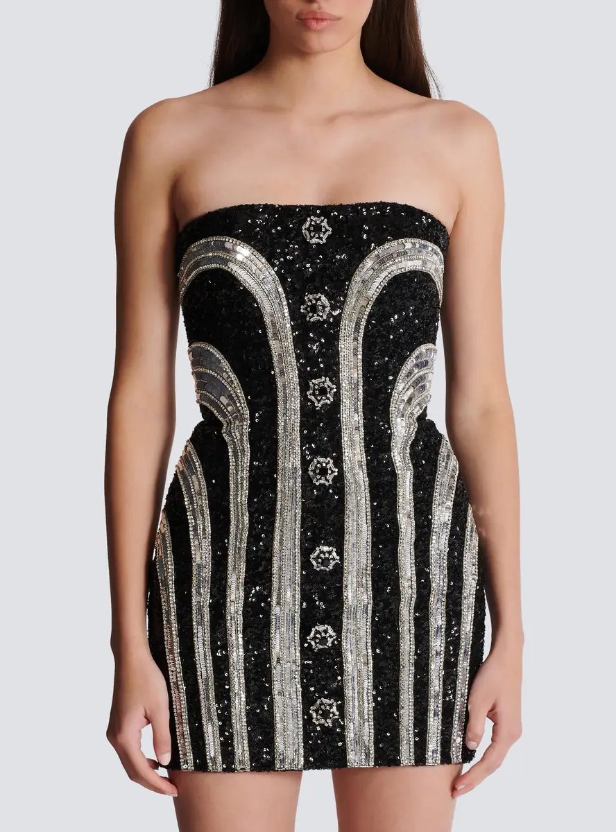 Balmain Embroidered Bustier Stripe Short Dress | Thumbnail 7