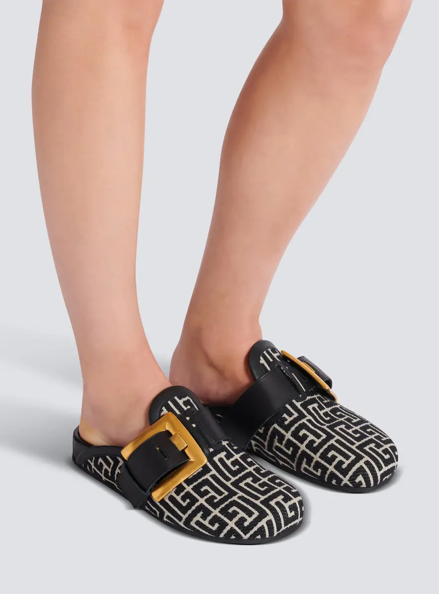 Balmain Anthem mules in jacquard canvas with PB monogram | Thumbnail 2 Balmain Anthem mules in jacquard canvas with PB monogram | Thumbnail 2