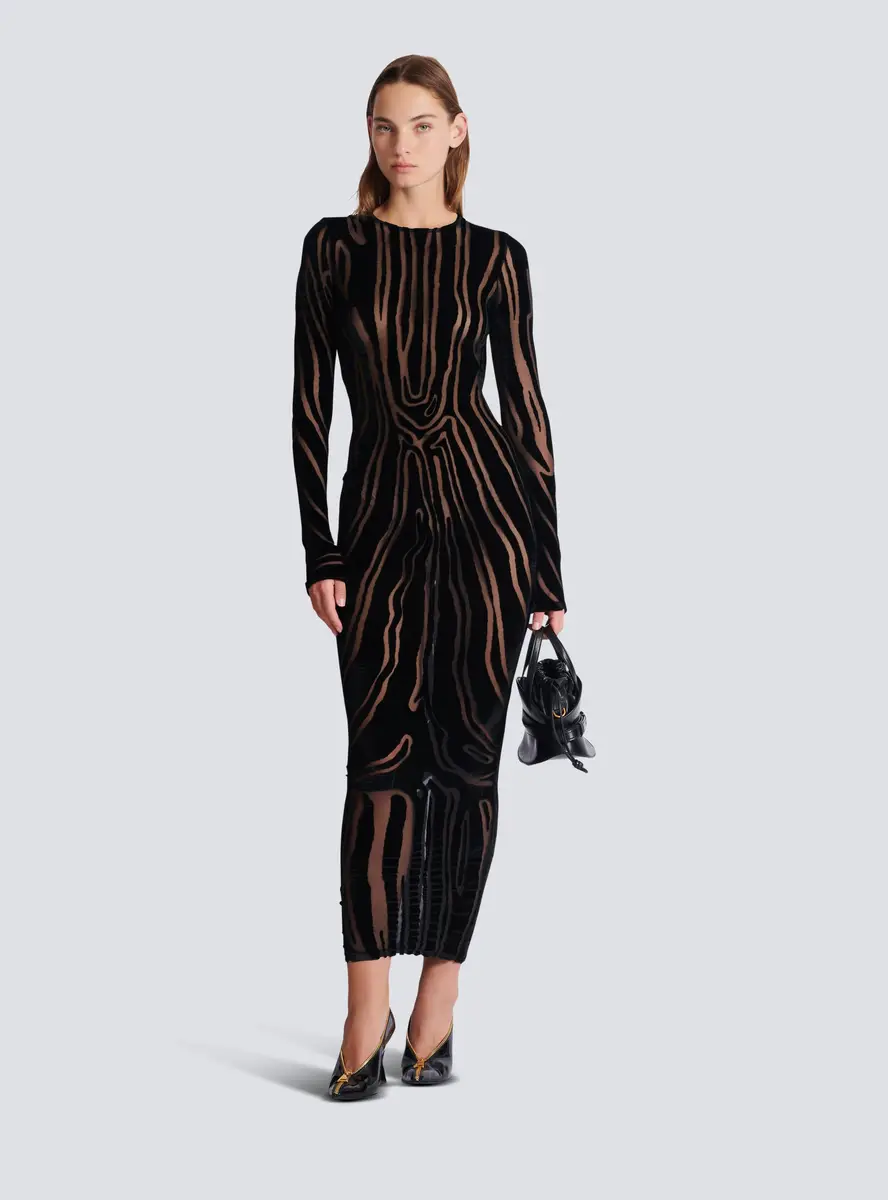 Balmain Long zebra-print velvet dress | Thumbnail 2