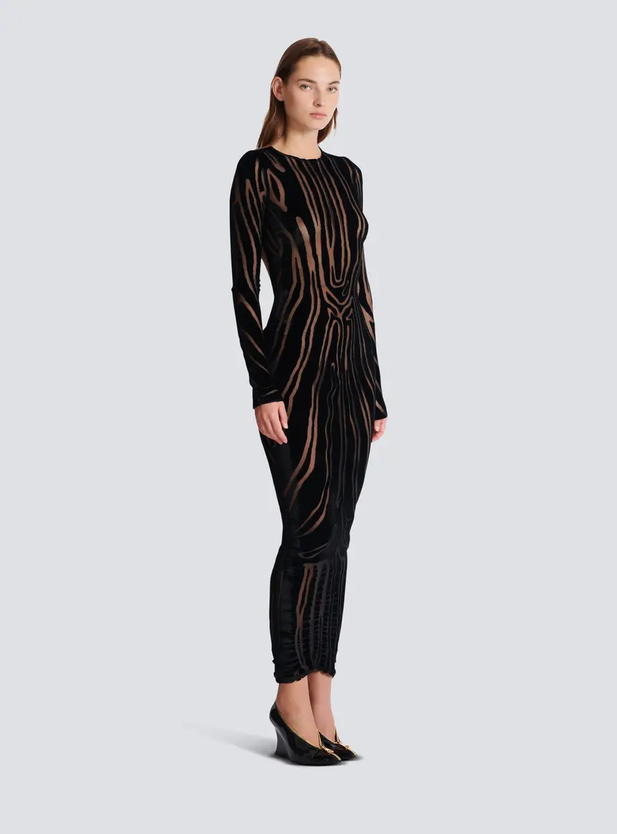 Balmain Long zebra-print velvet dress | Thumbnail 3